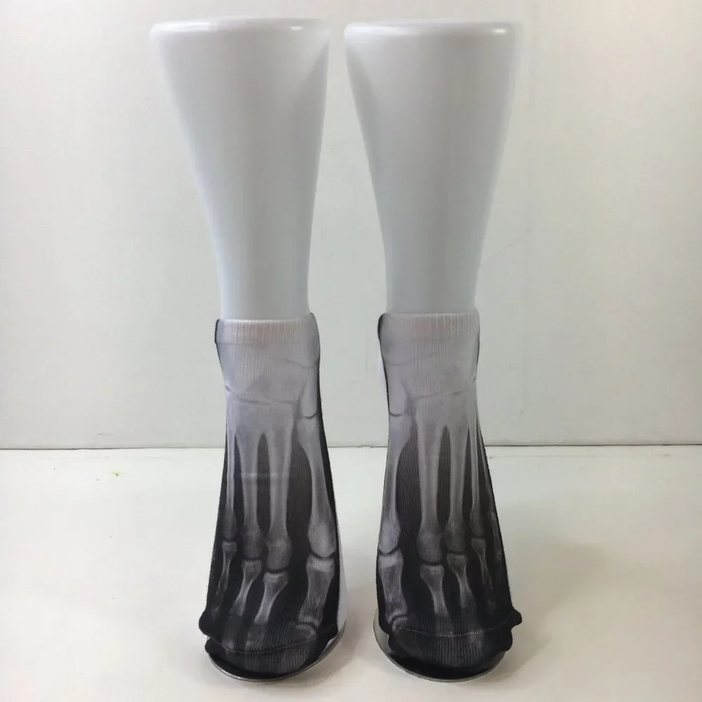 Unisex X-Ray Bone Print Novelty Ankle Socks Skeleton Foot Design Black White